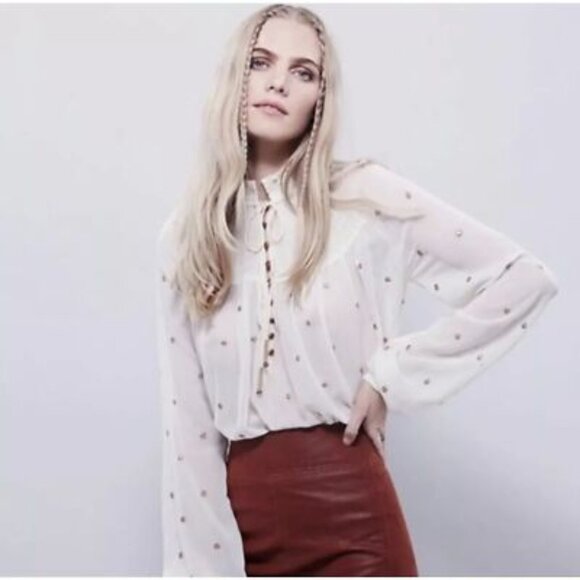 Free People Ready to Run Blouse Ivory Extra Small NWT - Picture 1 of 5